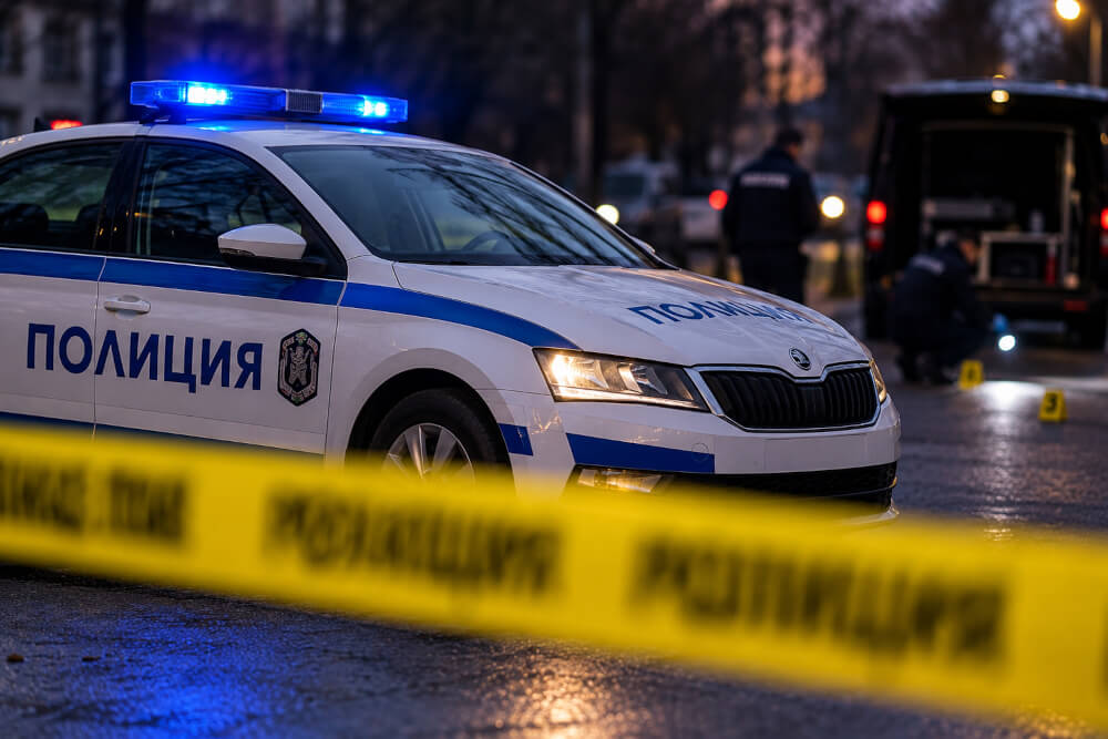 Полицейска кола и жълта лента